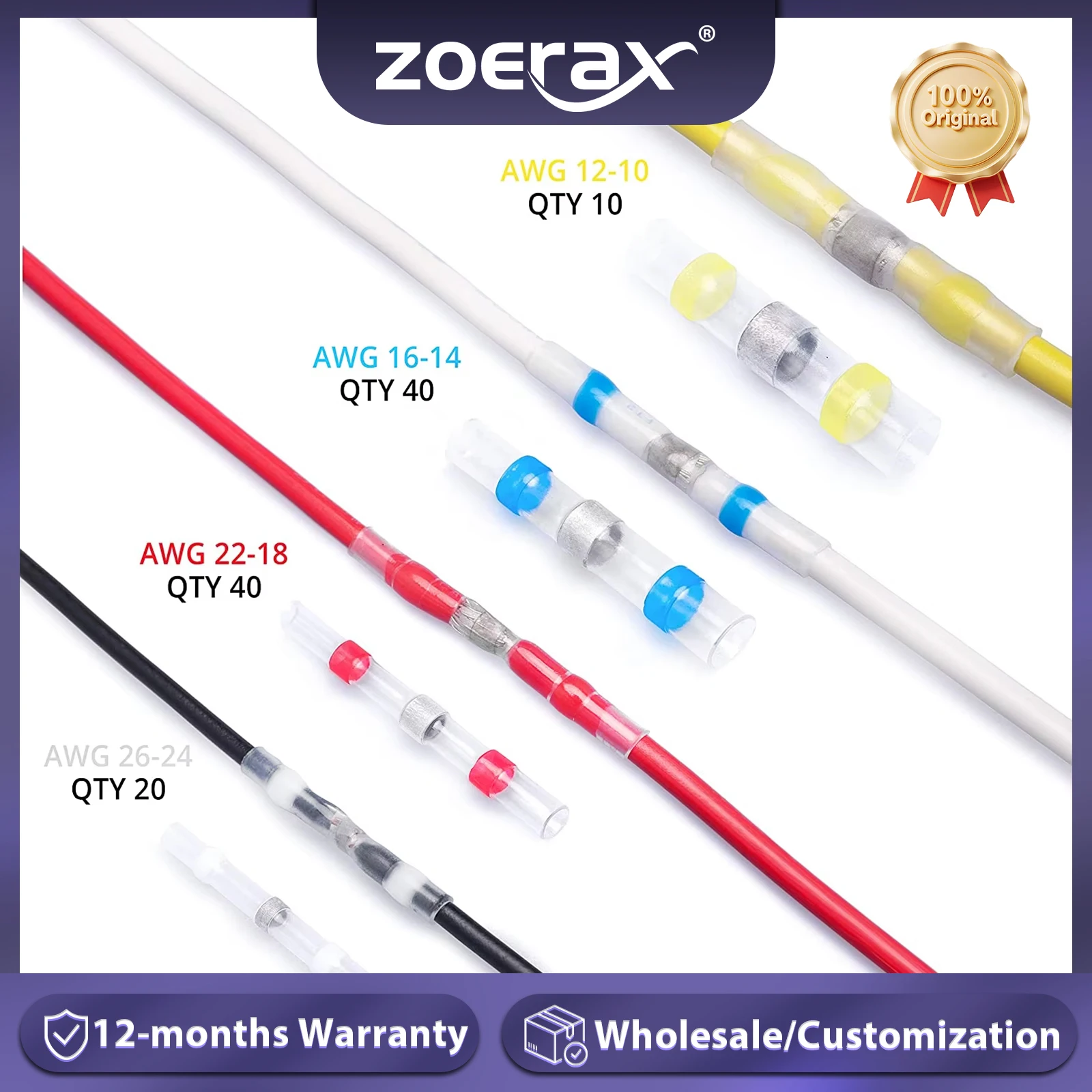

ZoeRax 100PCS Solder Seal Wire Connectors, Heat Shrink Butt Connector Solder Sleeve Waterproof Insulated Electrical Butt Splice