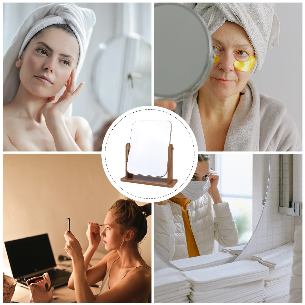 

Stylish Gray Wooden Desktop Mirror Clear View Stable Frame Elegant Fit for Daily Use in Bedroom Bathroom Mirror