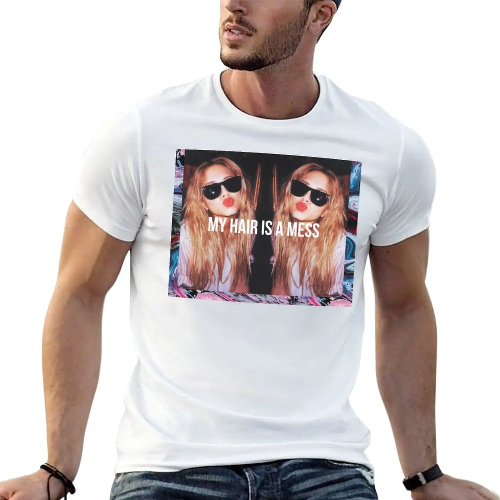 MY HAIR IS A MESS T-Shirt Utility Work Short Sleeve Top