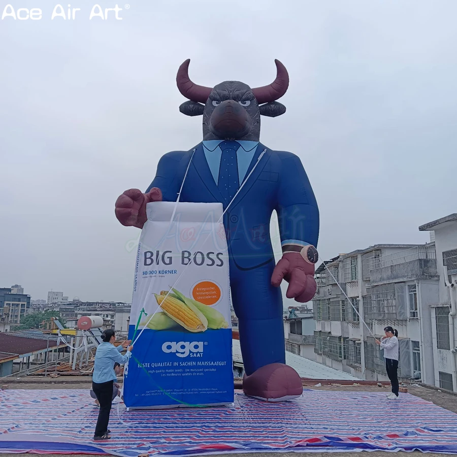 7.5mH Giant Inflatable Boss Cow Mascot,custom logo Brand Bull Mascot for Trade Shows&events
