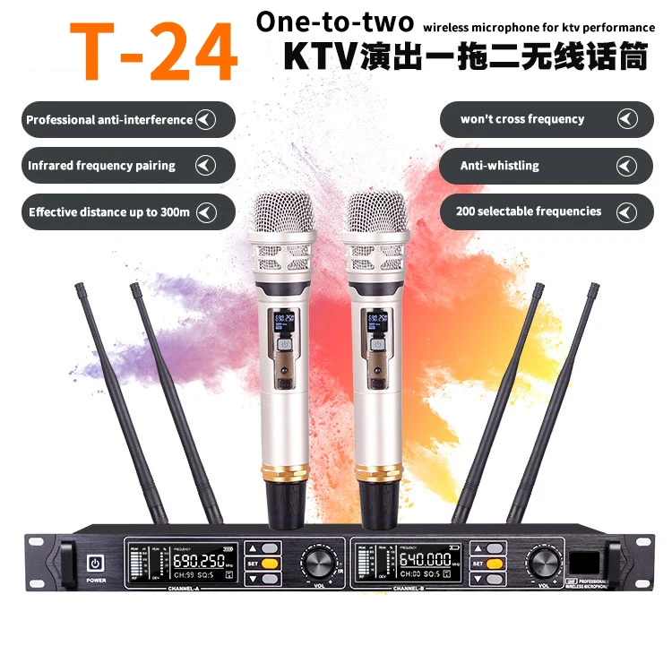 XTUGA professional long range 300meter karaoke two chnal wireless microphone