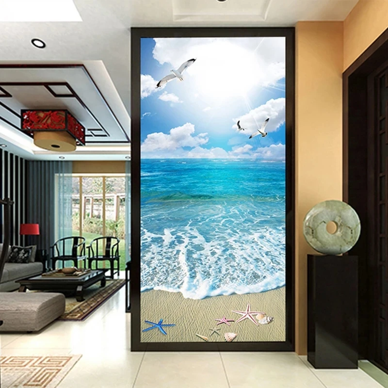 Customized Photo Blue Sky White Clouds 3D Beach Landscape Mural Wallpaper sea Living room TV background wall bedroom restaurant