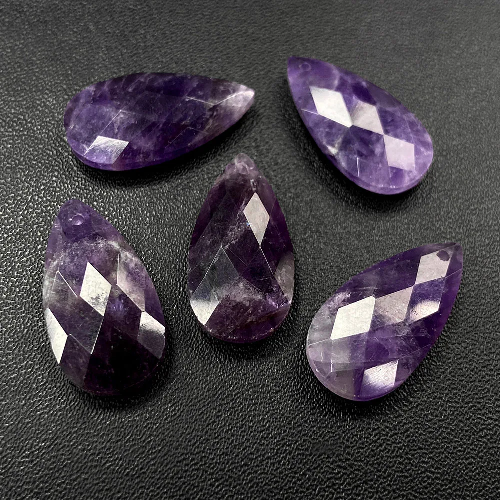 5PCS 13x25mm Water Drop Natural Stone Pendant Faceted Lapis Amethysts Rose Quartzs Beads Charms for Jewelry Making DIY Necklace