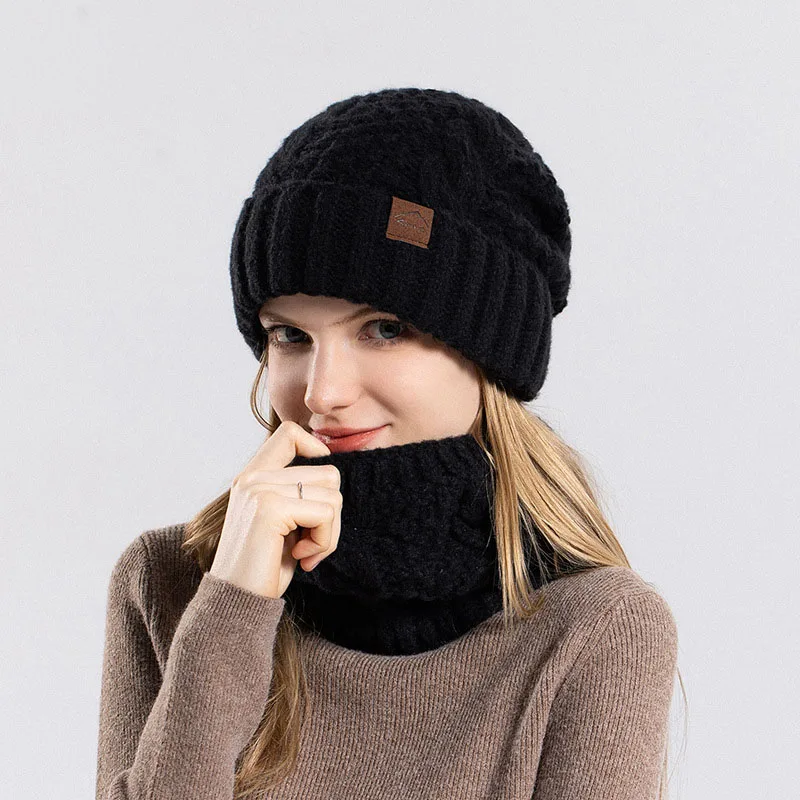 Set sciarpa cappello lavorato a maglia invernale per donna berretto termico in pile berretto da neve caldo berretti da sci a prova di freddo