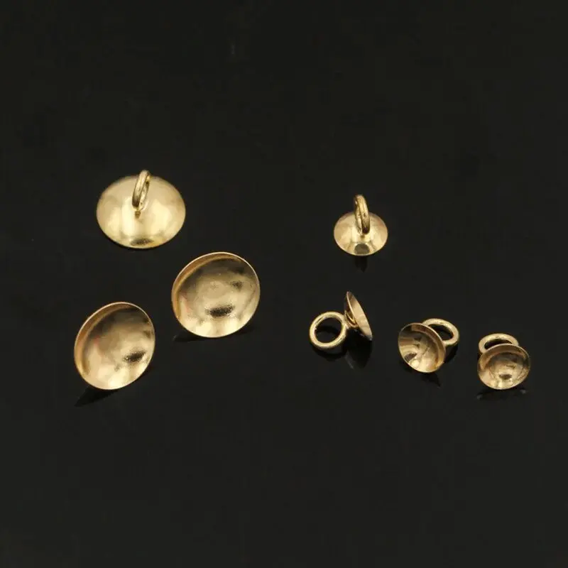14K Gold Filled Bead Pearl Cap DIY Adhesive Pendant No-Needles Cup Jewelry Findings Accessory in 3/4/5MM Sizes for Gold Filled J