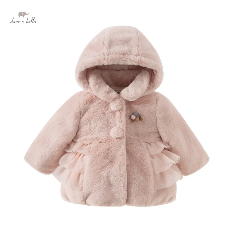 Dave Bella Children Girls Baby Cute Top Outerwear 2024 Autumn Winter Casual Cotton Duck Down Overcoat Outdoor Warm DB4243428