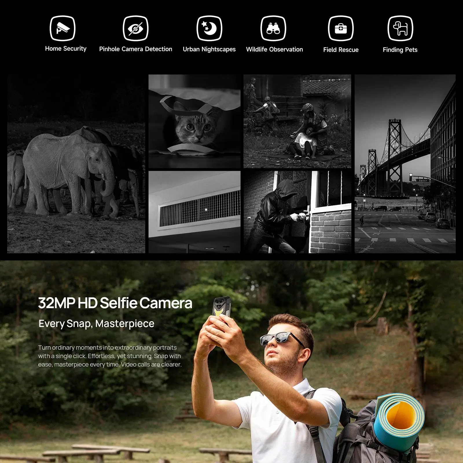 Ulefone Armor 34 Pro + Projector Rugged Phone 16GB+512GB Night Vision 6.95'' Android 15 Dimensity 7300 25500mAh 5G Smartphone