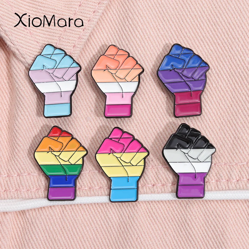 Rainbow Fist Enamel Pin Feminism Protest Resistance Brooch Lapel Clothes Backpack Badge Jewelry Decoration Women Unsix