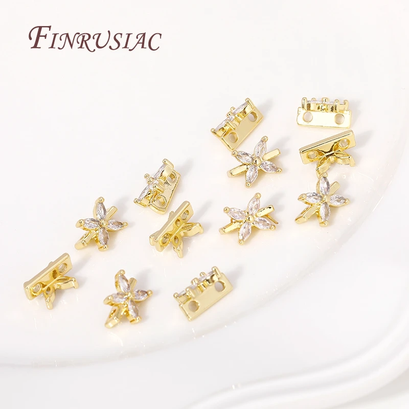 18K Gold Plated 2 Holes Bead Separators,Brass Zircon Spacer Bar,Separators For Beads DIY Jewelry Making Supplies Wholesale