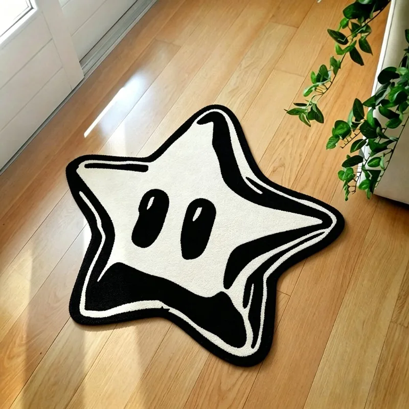 Black White Pentagram-shaped Rug Creative Irregular Living Room Carpet Home Decoration Bedroom Bedside Soft Non-slip Floor Mat