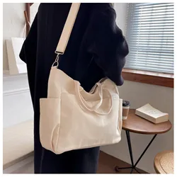 Ins Lazy Wind Canvas Big Bag New Korean Single Shoulder Crossbody Bag Female Simple Literary Solid Color Handbag Shopping Bag