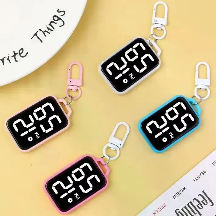 1Pc  Electronic Watch For Youngster Student Backpacks Keys Pendant Timepiece Present LED Keychain Pocket Watch Digital Display