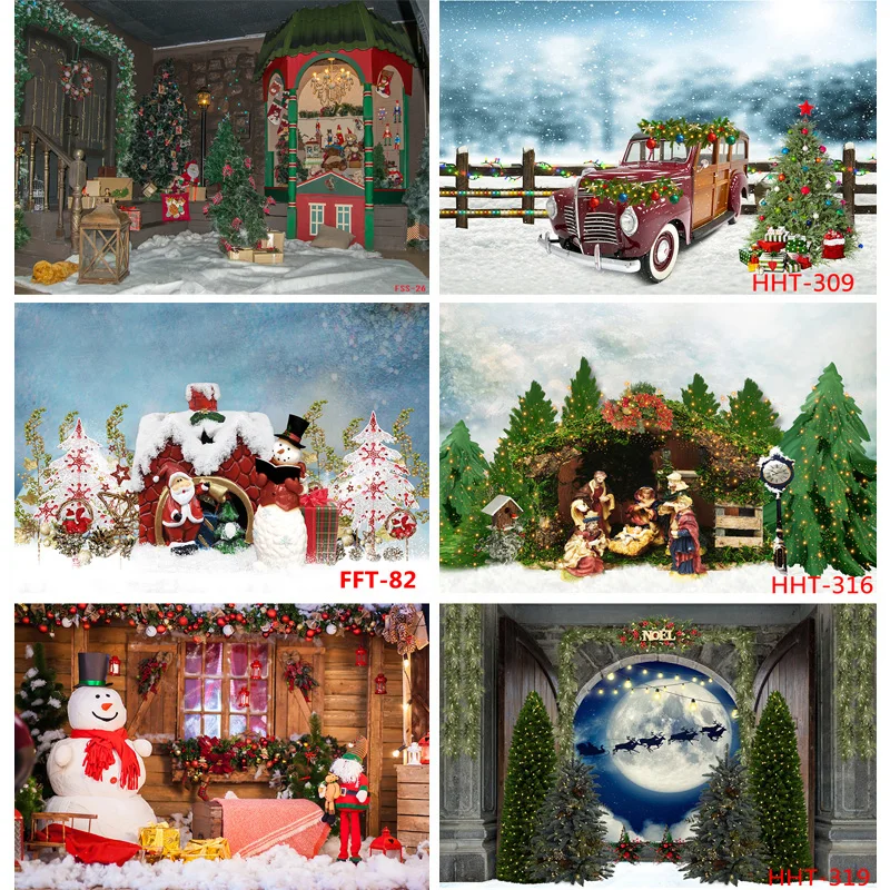 

Photorealistic Fabric Christmas Day Photography Backdrops Snowman and Pine Trees Forest Garland Photo Studio Background FSS-115