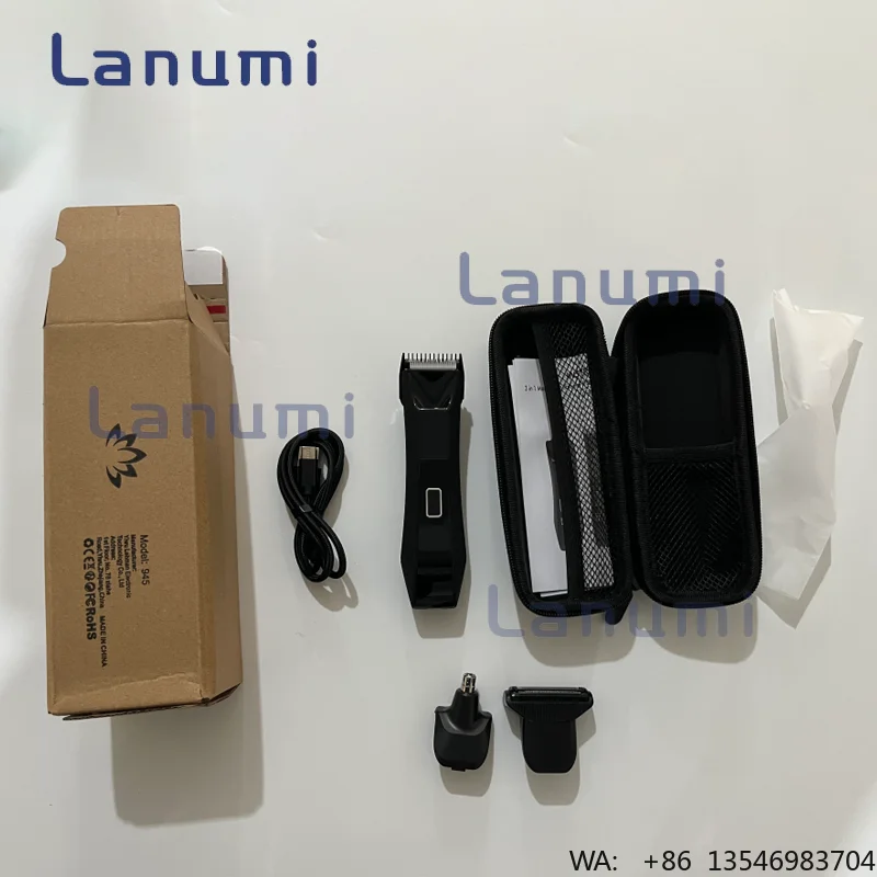 Lanumi 945 New IPX6 Waterproof Ceramic Drill 3-in-1 Electric Men's With LED Lighting Combo Travel Bag Body Hair Trimmer