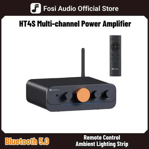 Imagen 1 del producto Fosi Audio HT4S Bluetooth 4,1 amplificador de sonido para el hogar, amplificador de altavoz para exteriores, Mini amplificador de escritorio, amplificador agitador de graves de 4 canales para altavoz