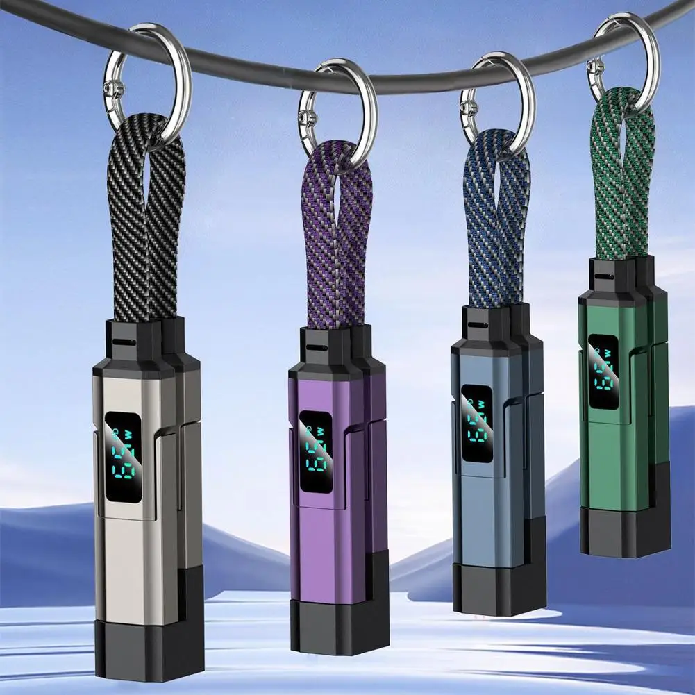4 in 1 65W Fast Charging Cable Keychain 65W Type C Data Cable with Digital Display For Phones/Tablet/Laptop