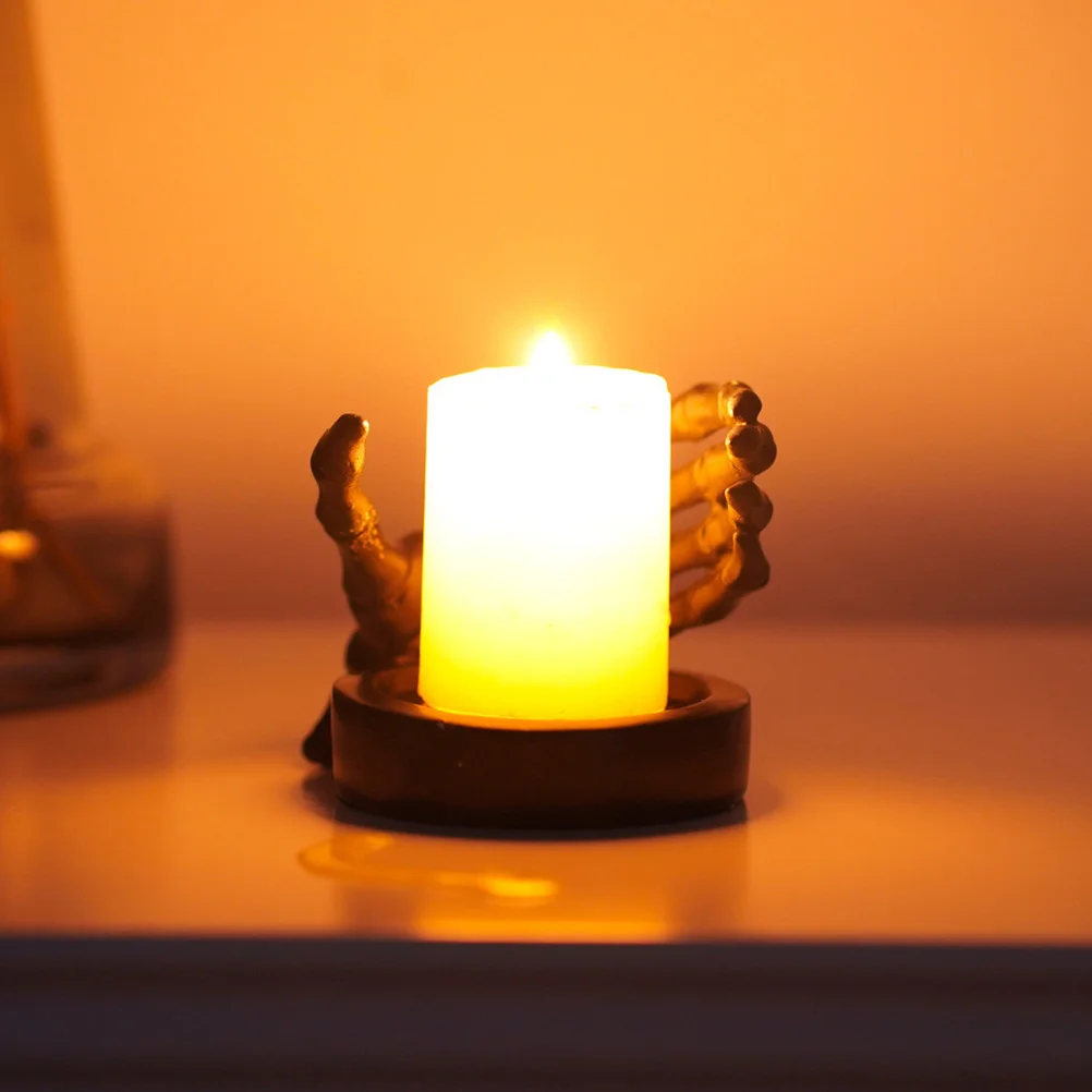 

Hand Holder Resin Halloween Decorative Candlestick Gothic Skull Tealight Stand Spooky Party Home Decor