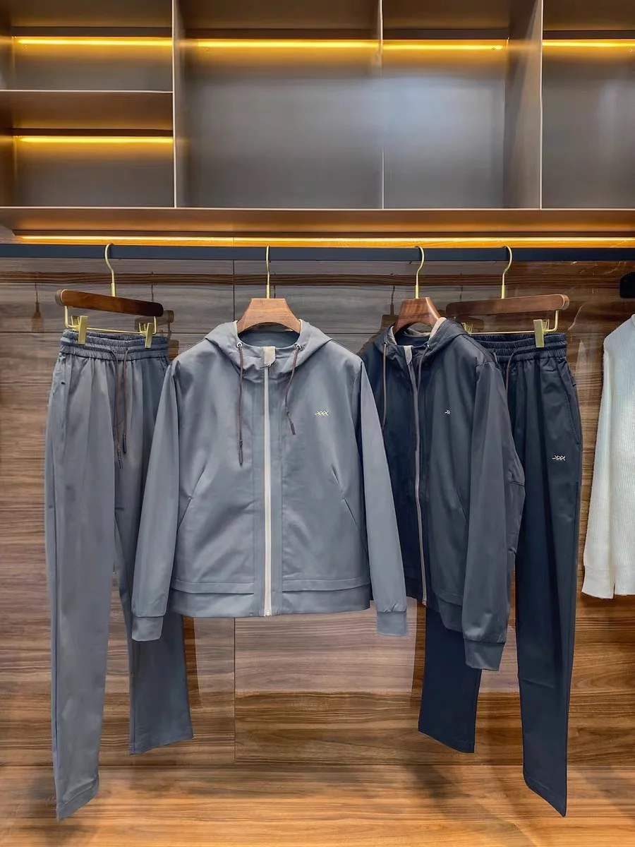 

Итальянский мужской модный комплект, свободный джемпер с эластичной резинкой на талии, весенне-осенний повседневный спортивный костюм с воротником-стойкой