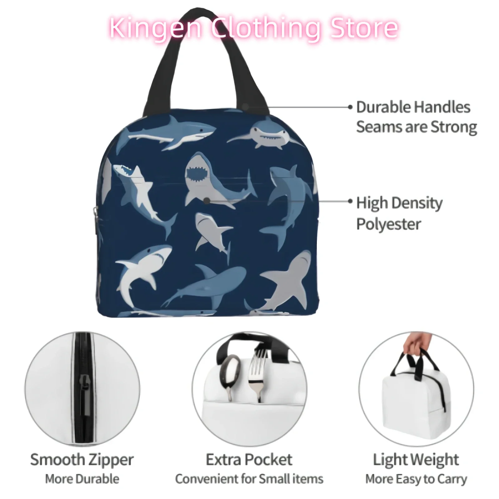 Shark Lunch Bag Insulated Lunch Box Soft Cooler Cooling Tote for Kids Adult Men Women
