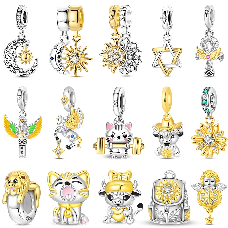 925 Sterling Silber Gold Weiß Farbverlauf Stern Mond Tier Charms Perlen für Frauen Passend für Original Armband DIY Geburtstag Schmuck Geschenke