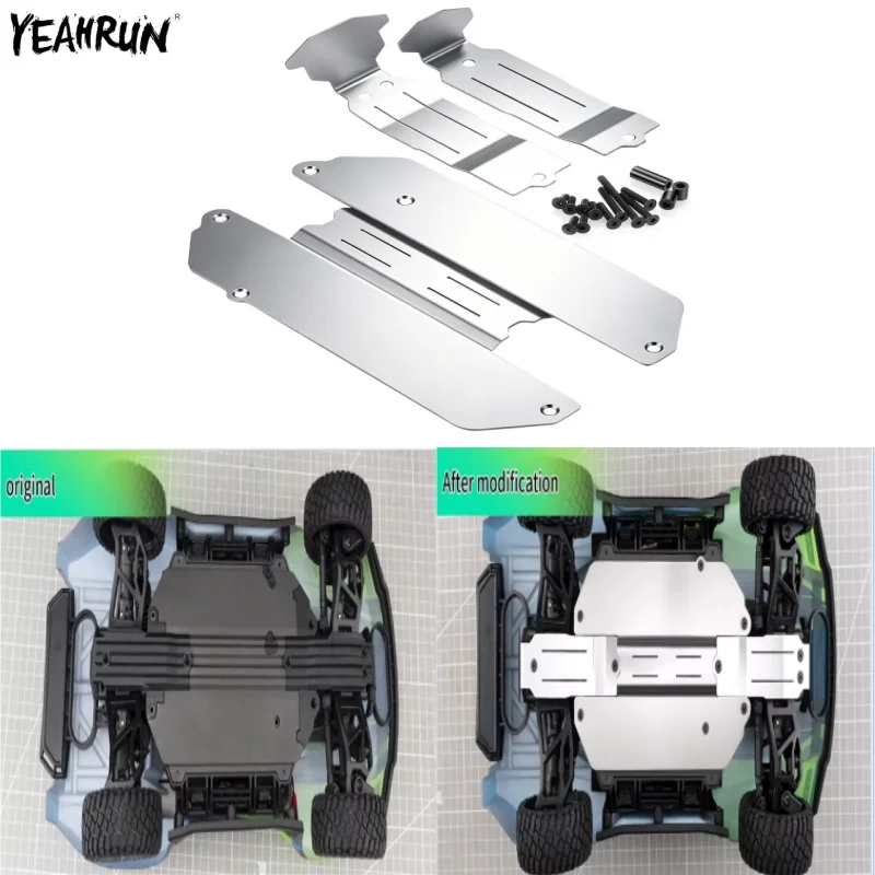 YEAHRUN Stainless Steel Full Chassis Armor Skid Plate Body Guard For 1/16 Traxxas Mini Slash Short Course Truck Upgrade Parts