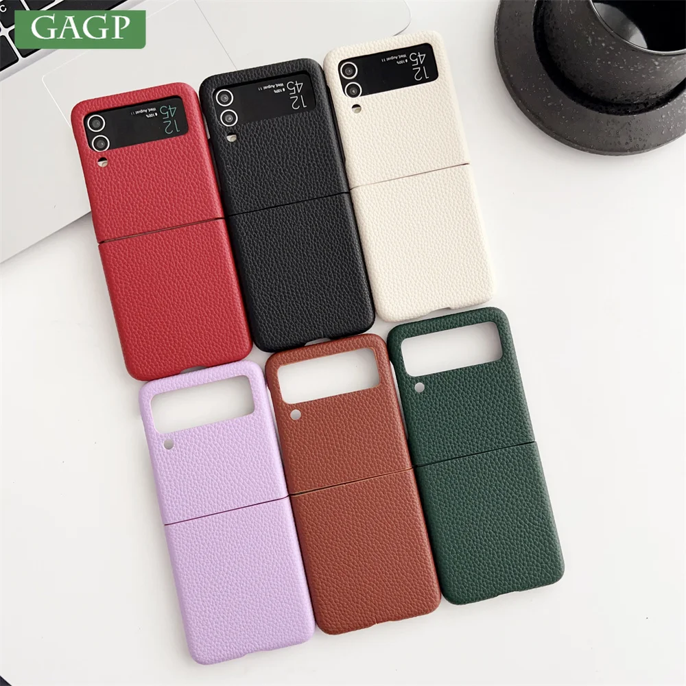 Fashion Litchi Texture Leather Case For Samsung Galaxy Z Flip 6 5 4 3 Solid Color Skin Feel Ultra Slim For Galaxy Flip 6 Cover