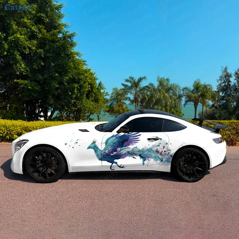 Colorful Phoenix Gradient Car Vinyl Wraps Decal Self-adhesive PVC Sticker Suitable for Trucks SUV Decor Auto Accessories Gift