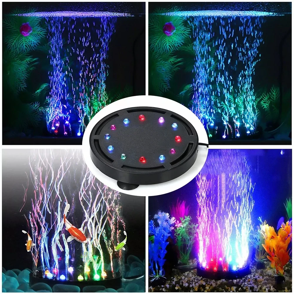 Oxygen Boosting Disk Bubble Light Fish Tank Landscape Colorful LED Submarine Air Disk Light Aquatic Accessories Oxygen Boosting