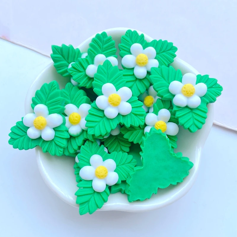 10Pcs New Cute 22*30mm Resin Cartoon Leaf Flower Series Flat Back Fit Phone Deco Parts Embellishments for Hair Bows Accessories