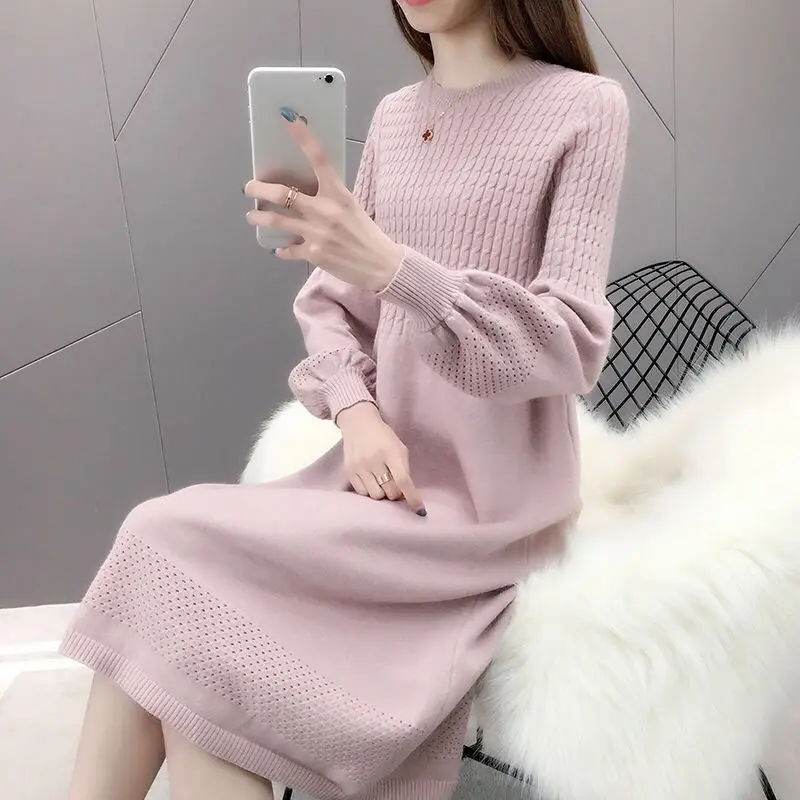 Women\'s Winter Clothes Large Size Loose woolen Solid Knitted Sweater Female Maternity Dress Women\'s Autumn Dress Korean Style