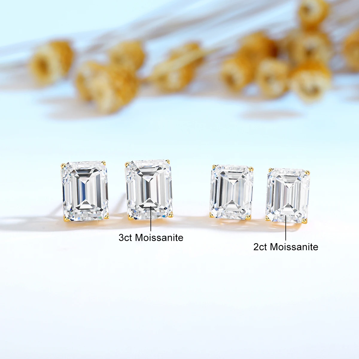 14k Gold Moissanite Studs Emerald Cut 1ct 2ct 3ct Engagement K Gold Stud Earrings Luxury Quality Jewelry Original Certified