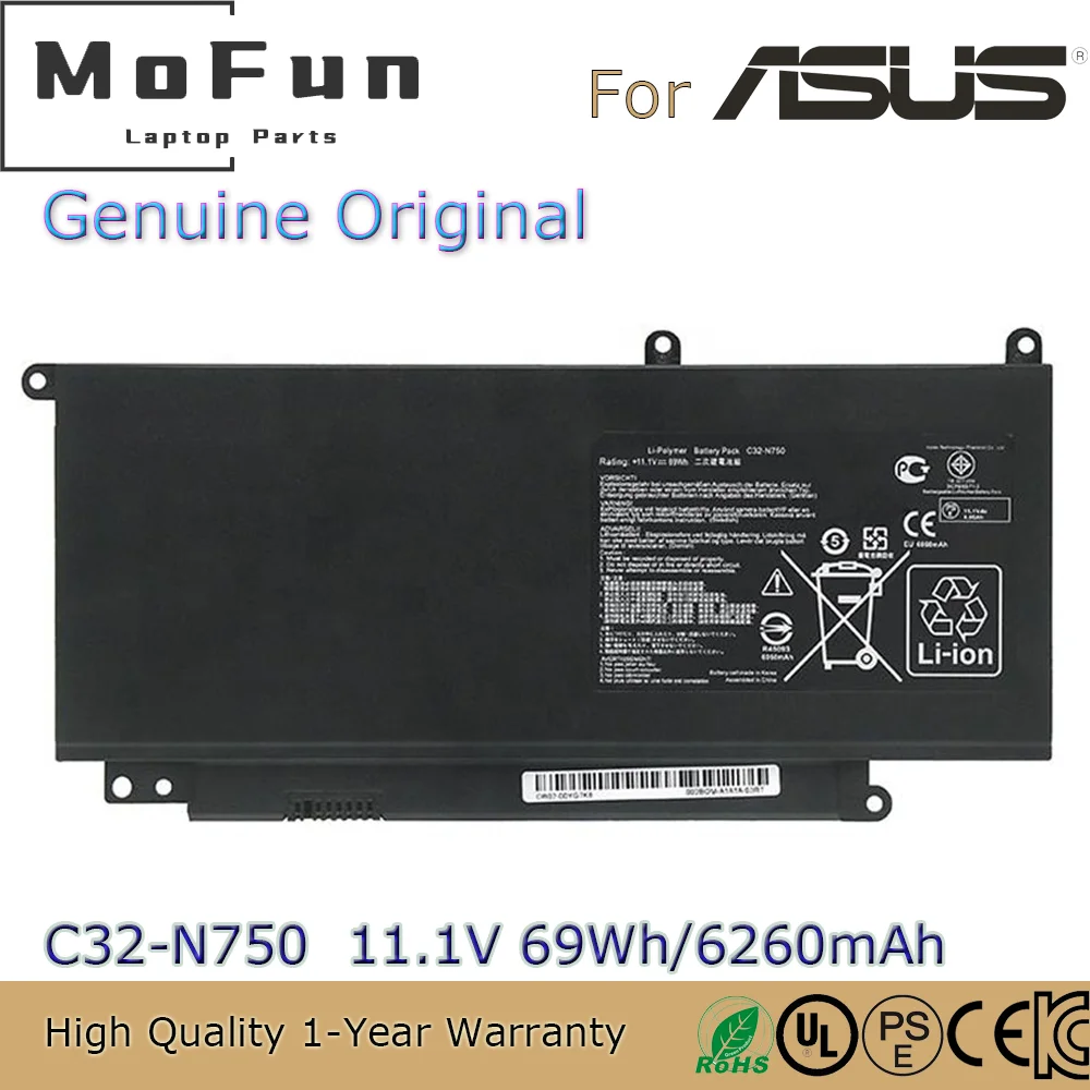 

Brand New Original C32-N750 11.1V 69Wh Laptop Battery for ASUS N750 N750JK N750JV N750Y47JV N750Y47JV-SL 0B200-00400000