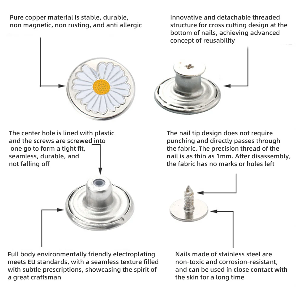 Botones de Jeans no magnéticos, hebillas de pantalones sin oxidación, clavos de tornillo desmontables, botones de Jean extraíbles, accesorios de costura reutilizables