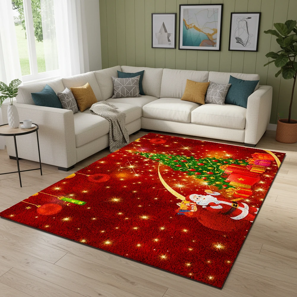 1pc Christmas Santa Theme Rug Soft Bedroom Dining Room Carpet Home Entrance Elegant Large Blanket Living Room Ground Furnishing