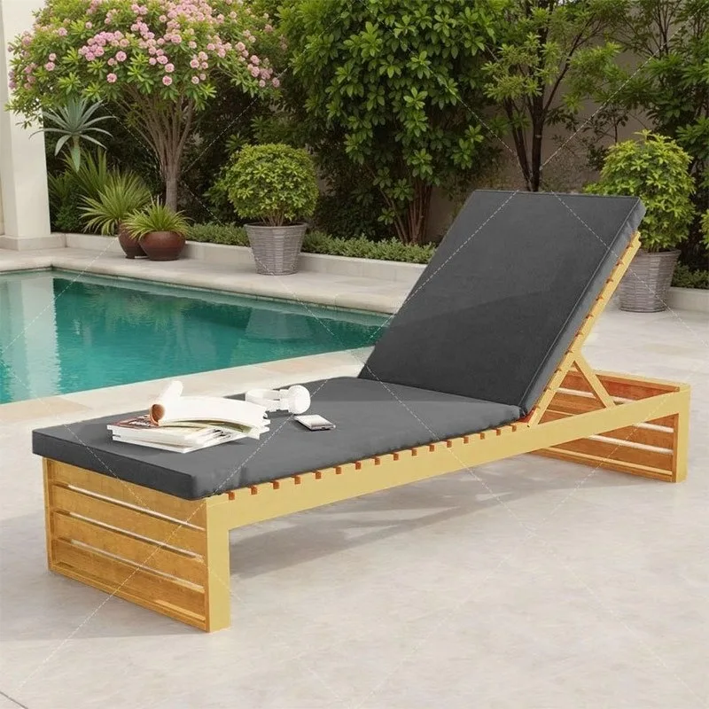Outdoor Teak Wooden Sun Lounger Pool Patio Furniture Garden Sunbed Lounger Chair Daybed for Beach & Outdoor Furniture