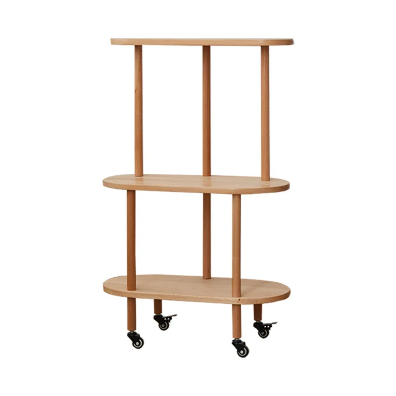 

Simple and modern all-solid wood mobile shelf, living room balcony with wheel storage rack, multi-layer floor edge next to the