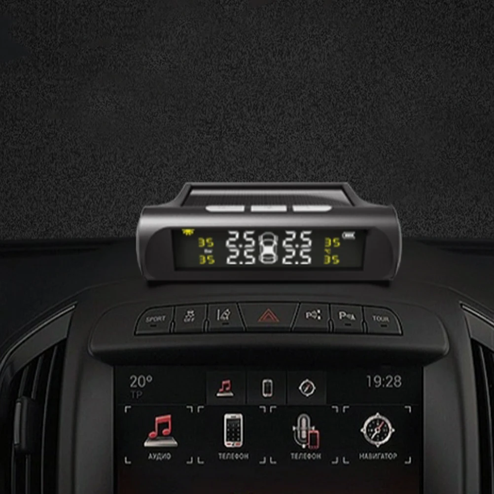 

Black Solar Tire Pressure Monitor with Digital Display for Car Low Pressure Alarm Monitoring System Tool Sensor