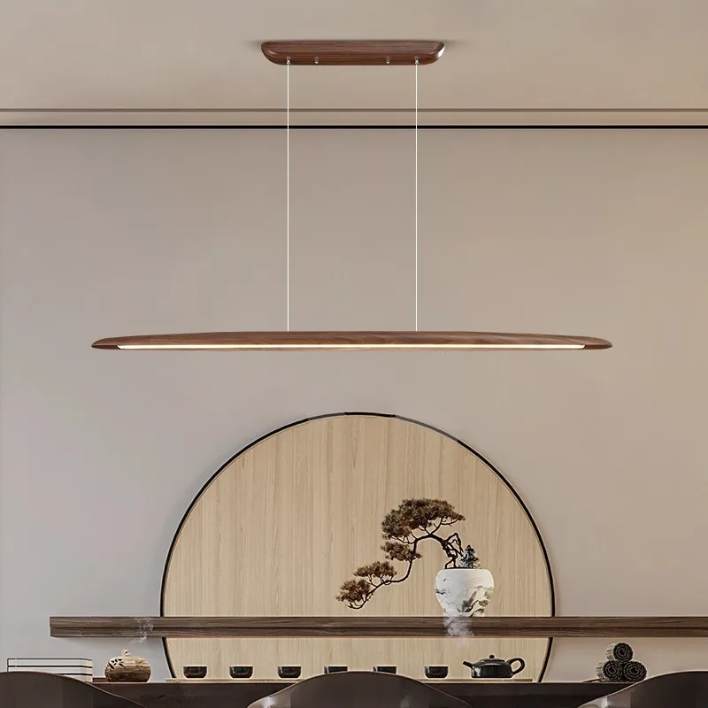 

Nordic long restaurant chandelier simple creative tea room ceiling lamp walnut modern one-word dining room dining table lamp