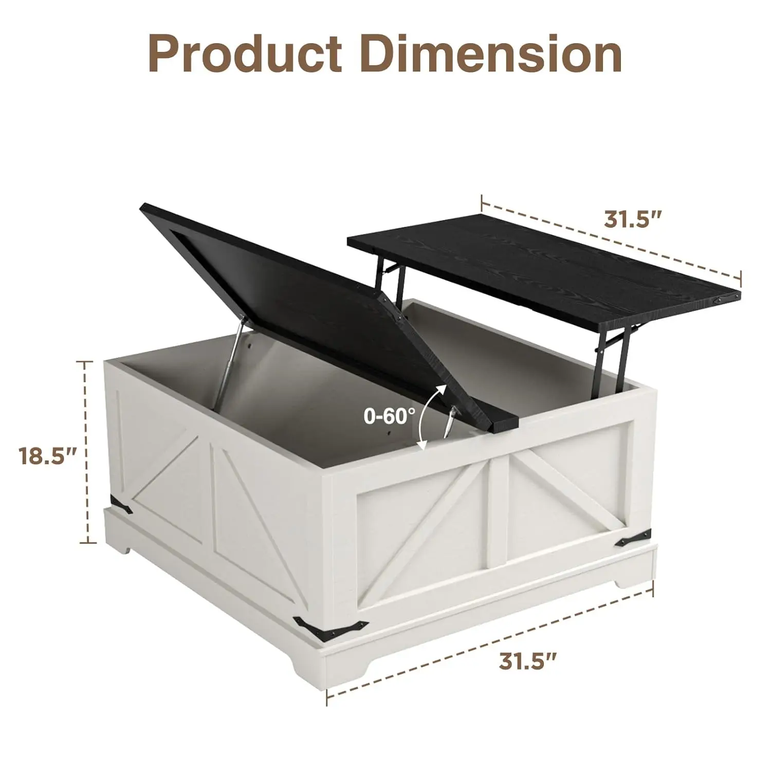 طاولة قهوة قابلة للرفع مقاس 31.5 بوصة مع مساحة تخزين، وطاولات قهوة مربعة للمزرعة لغرفة المعيشة، وطاولة مركزية مع محطة شحن و