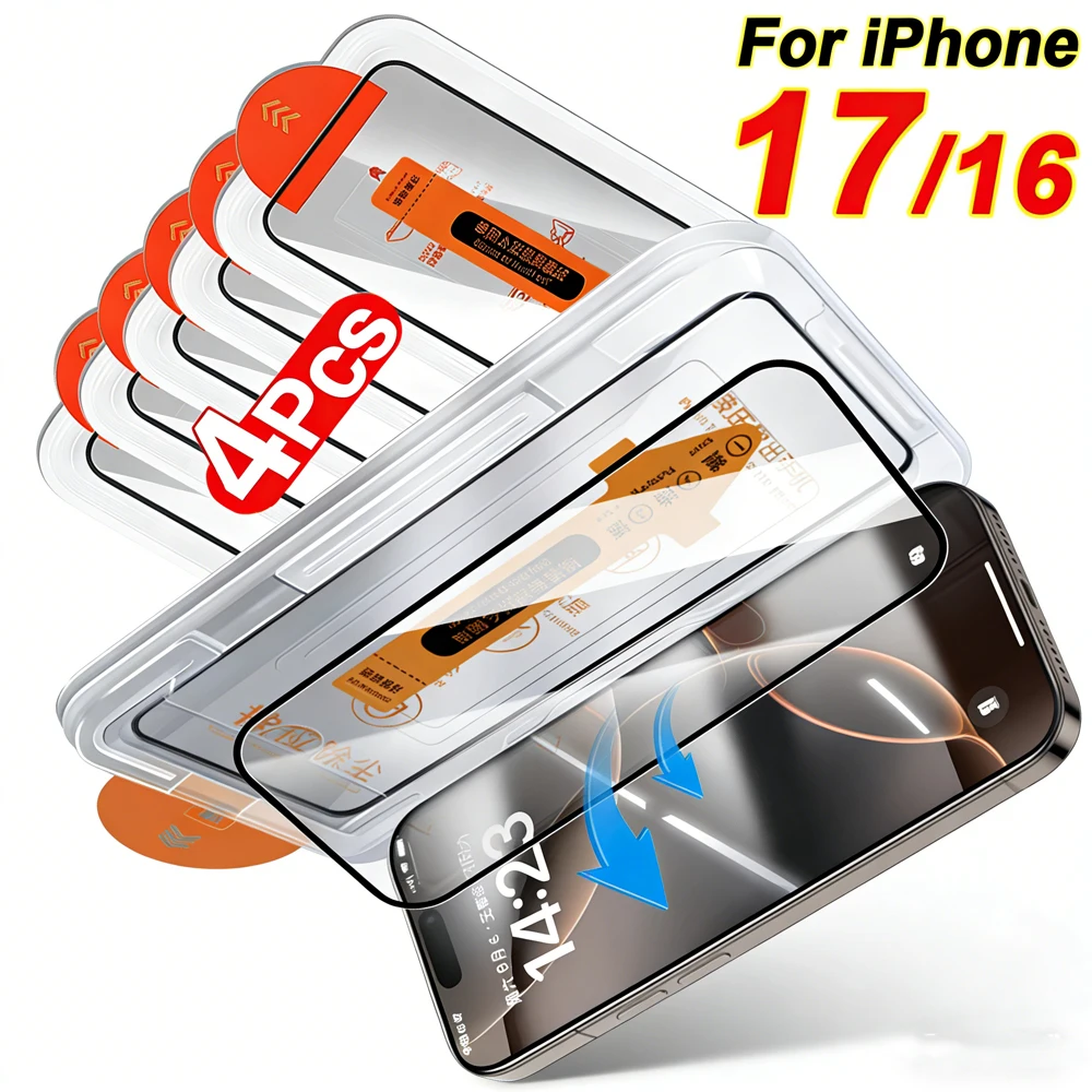 4pcs Dust Free Easy Installation Screen Protector For iPhone 18 Pro Max 17 16 Air 15 14 13 12 7 8 X XR XS Max Anti-scratch Films
