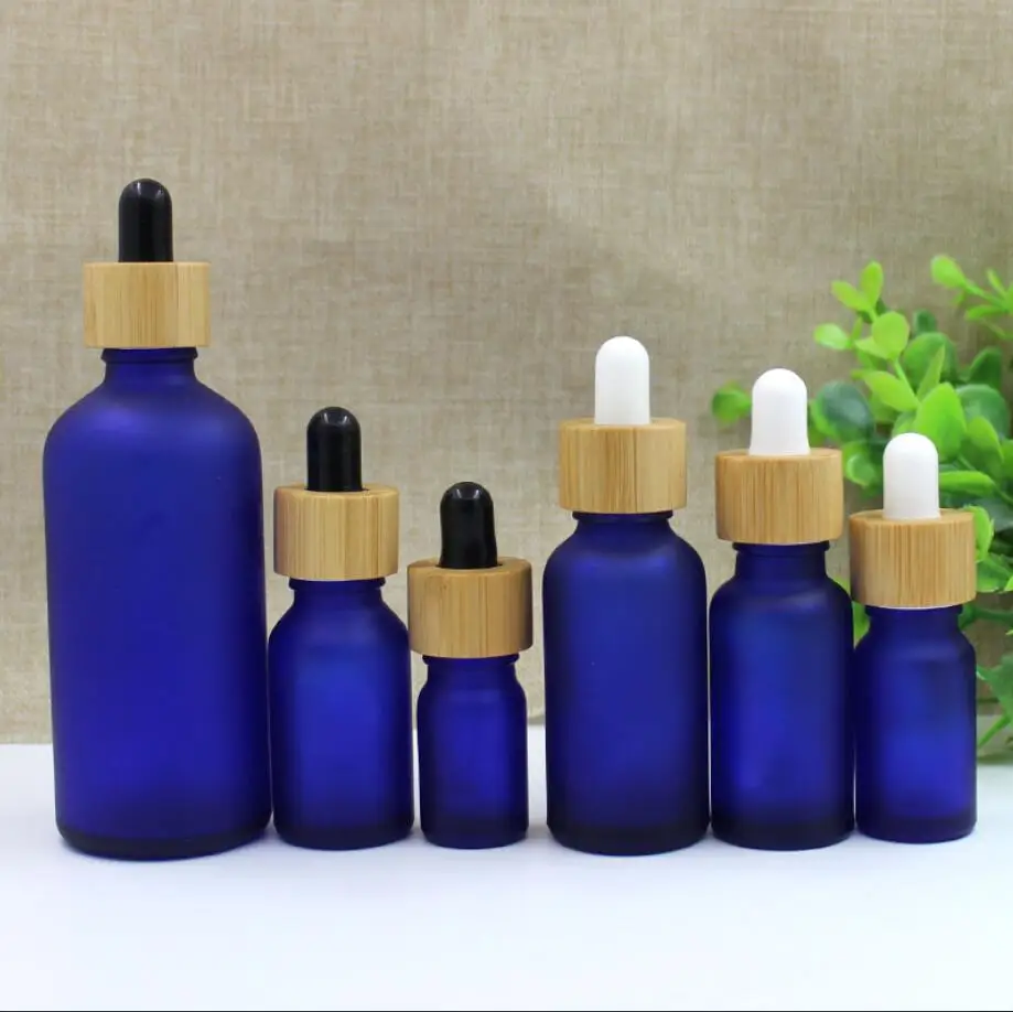 100ML brown/clear/blue/green glass bottle bamboo dropper lid essential oil liquid eye serum moisture sample cosmetic packing