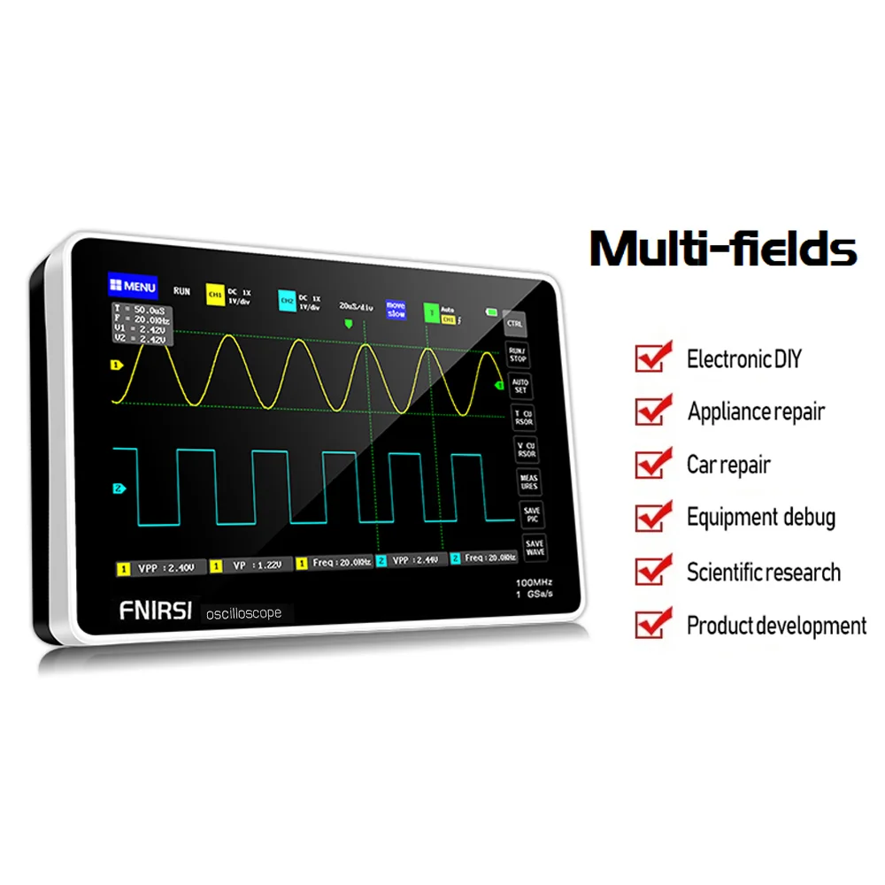 Digitale Oscilloscoop Ads1013d Oscilloscoop 2 Kanalen 100Mhz Bandbreedte 1gsa/S Sampling Rate Oscilloscoop Met Aanraakscherm