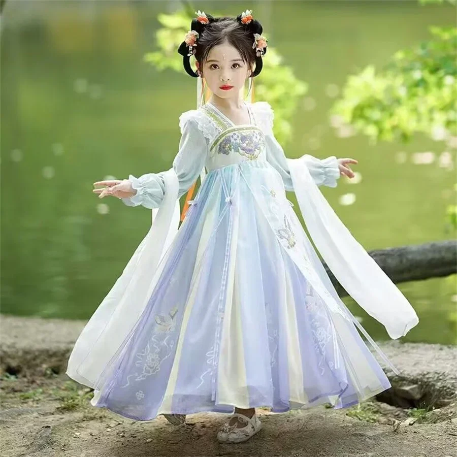 

Chinese Traditional Girls Pink Hanfu Princess Dresses Set Kids Party Cosplay Clothing Folk Dance Dress Fairy Costume