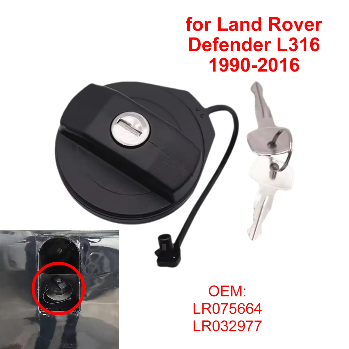 LR075664 Car Locking Fuel Tank Cap with Keys for Land Rover Defender L316 L315 1990-2016