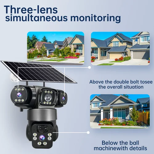 Imagen 2 del producto Cámara Solar 6K 12MP 4G SIM para exteriores, 3 lentes, 3 pantallas de vigilancia CCTV PTZ, detección humana, seguimiento automático, cámara de seguridad Solar V380