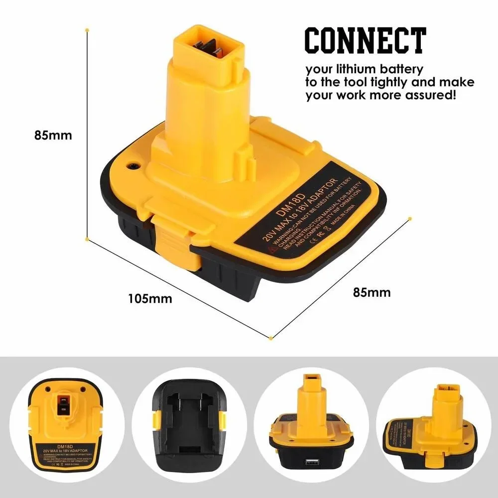 Imagem -03 - Adaptador de Bateria para Dewalt 20v Milwaukee 18v Lithium Battery Converter para Dewalt Nicad e Nimh Battery Power Tools com Usb