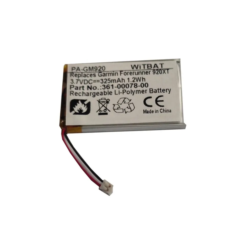 High-Quality Replacement PA-GM920 3.7V 325mAh Battery 361-00078-00, FLPB342735-P1 Compatible for Garmin Forerunner 920XT Watch