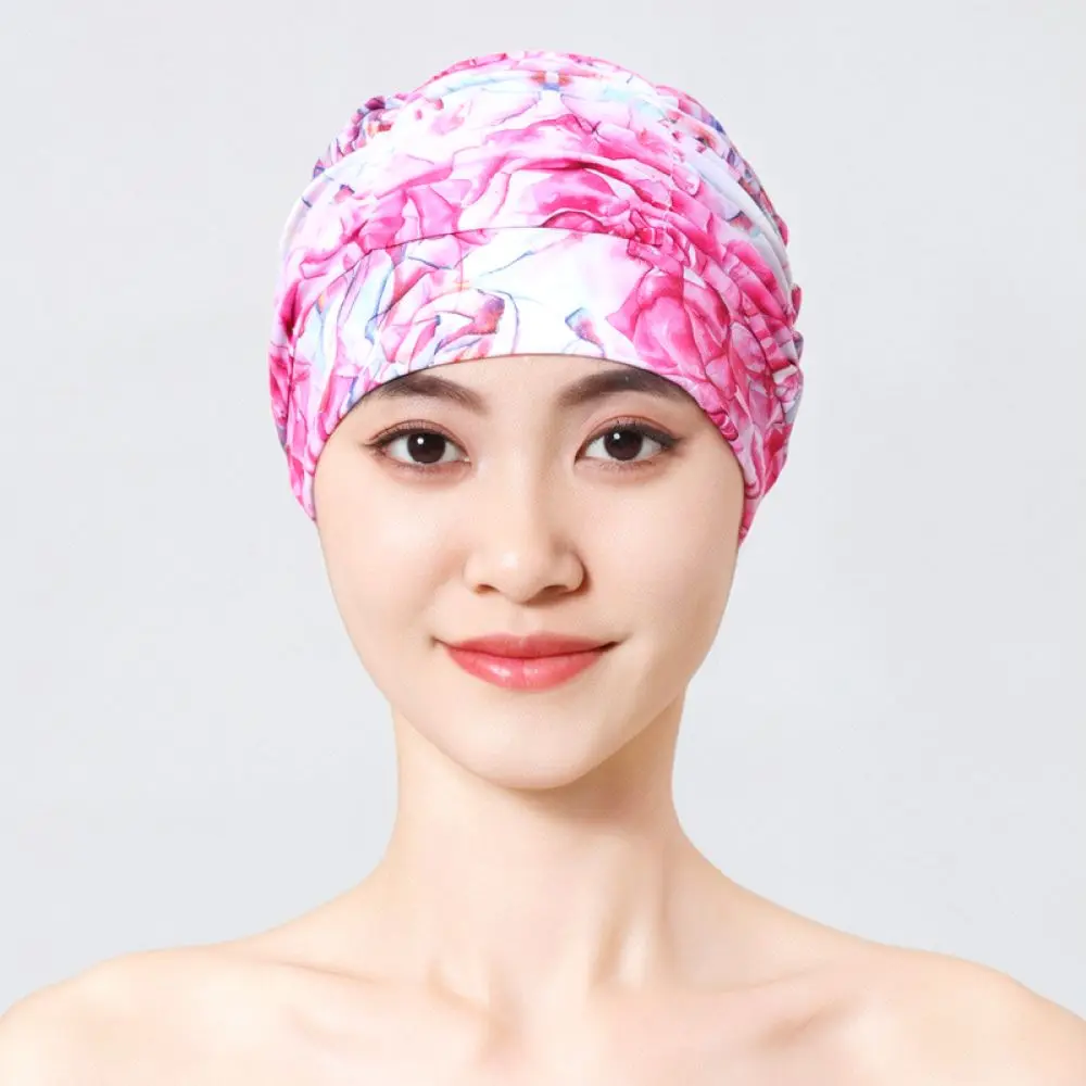 Comfortable Nylon Swim Hat For Long Hair Women Floral Printed Swimming Cap Waterproof Protection Bathing Accessories Water Sport