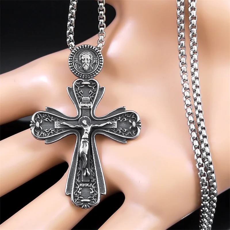 Punk Jesus Crucifix Cross Pendant Necklace for Women Men Stainless Steel Male Biker Chain Jewelry corrente masculina NZZ432S02