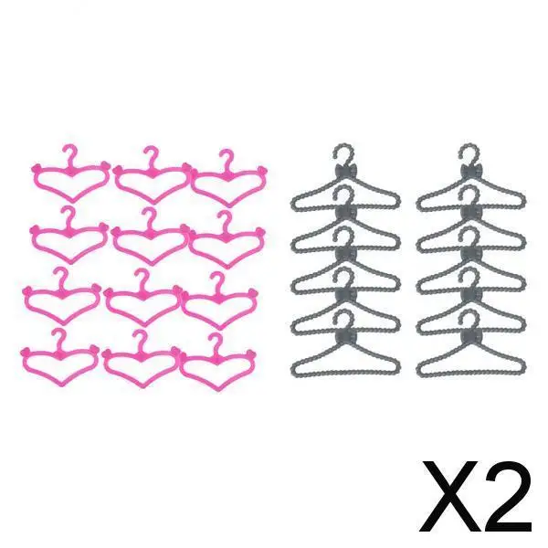 2xPlastic 24 Pieces Clothes Hangers Coat Rack Accessories for Doll